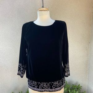 Vintage cocktail top black velvet and silver glitter button Lillie Rubin 6.